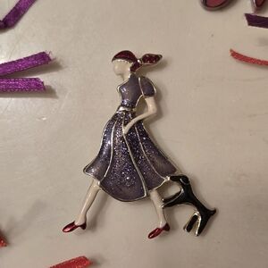 Elegant Purple and Red Woman Brooch